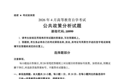 2026年4月自考10999公共政策分析试题试题及答案